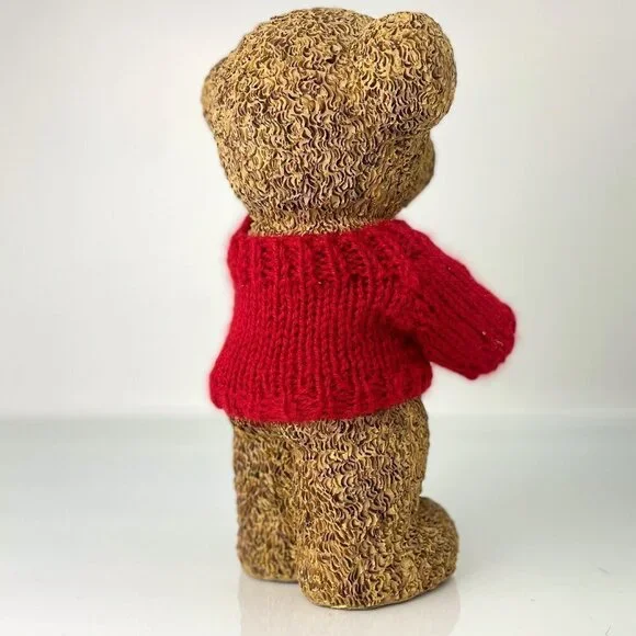RESIN Bear Sculpture | 10" Standing Vintage Teddy Bear in Knit Sweater - Picture 8 of 10